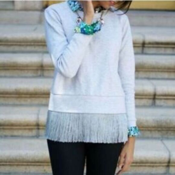 J CREW‎ gray long sleeve crew neck fringe detail sweatshirt S - Picture 11 of 11